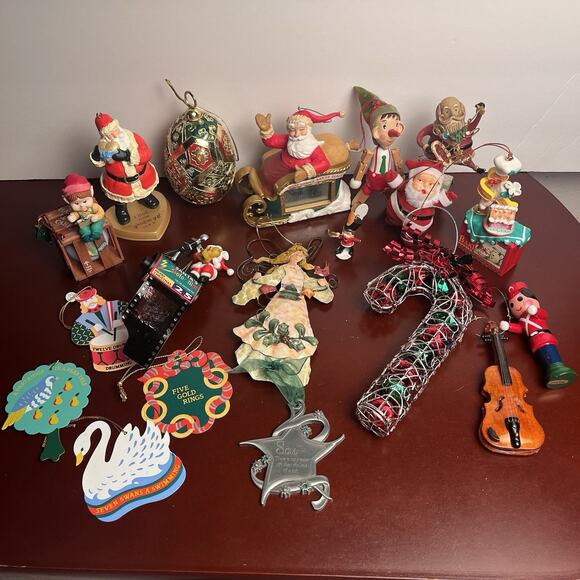 Vintage Christmas Ornaments Lot Santa Elf Candy Cane Violin 12 Days Mixed 19 Pc - Picture 11 of 11